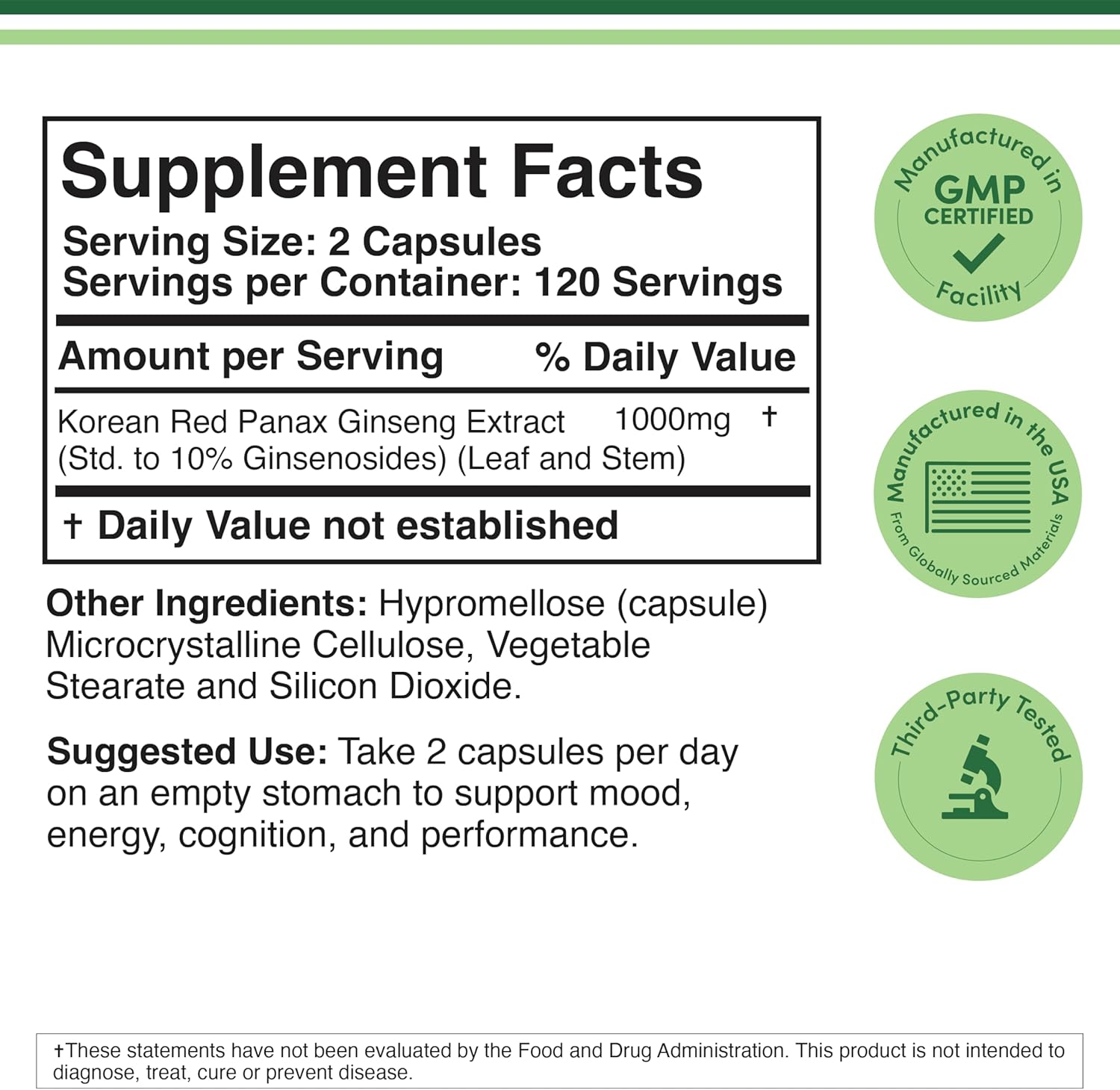 Double Wood Supplements Korean Panax Ginseng 1000mg - 240 Capsules