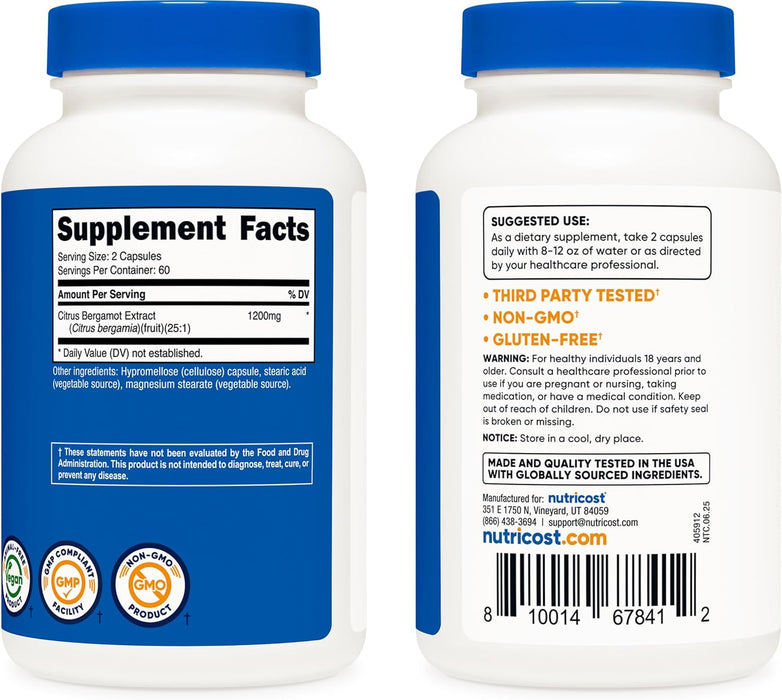 Nutricost Citrus Bergamot Capsules 1,200mg, 120 Capsules - 25:1 Bergamot Extract, Gluten Free, Vegan & Non-GMO