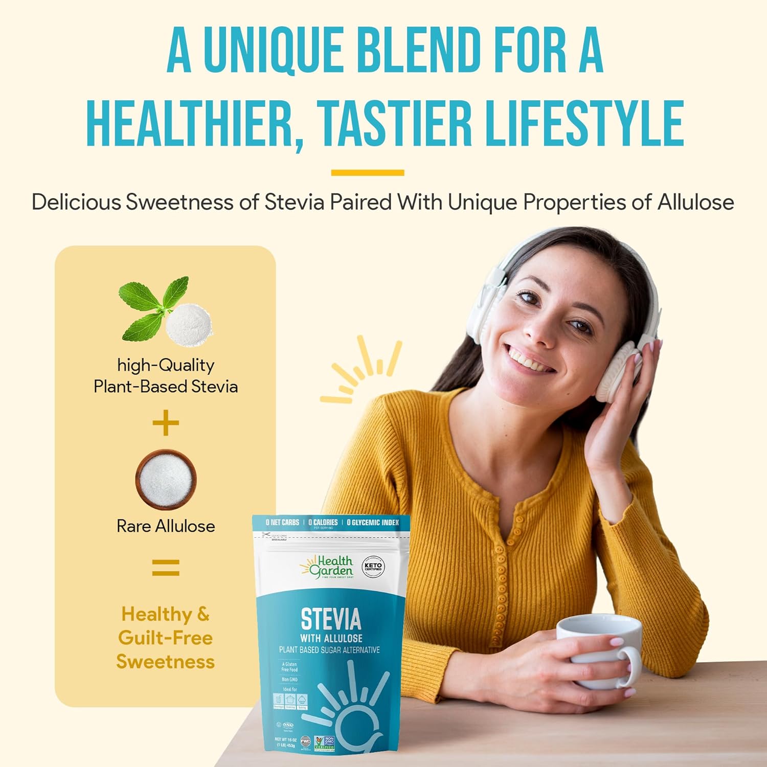 Health Garden Stevia with Allulose Sweetener 1lb - Ideal for Keto Diets