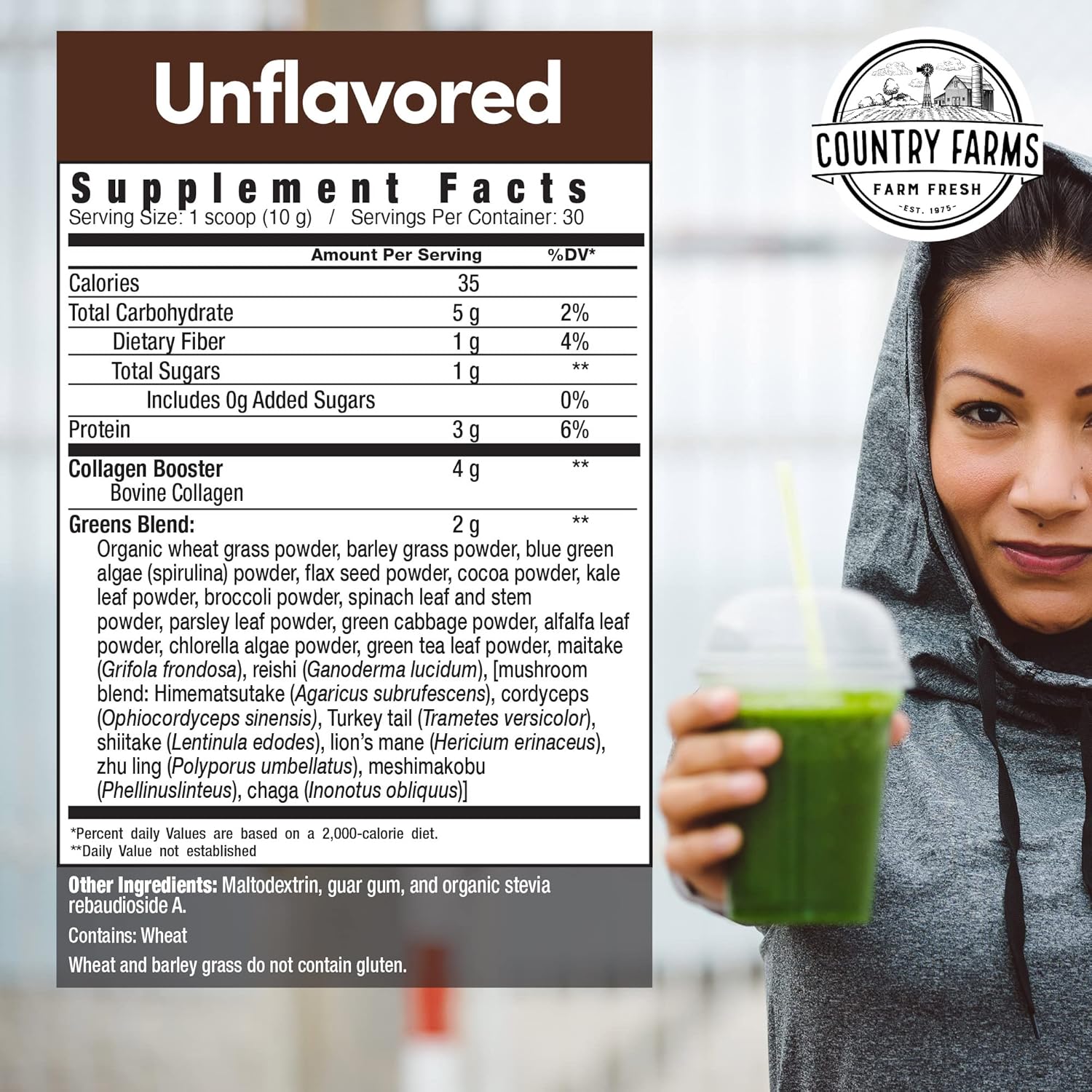 Country Farms Collagen Peptides Powder with Greens Dietary Powder Supplement 30 serving - 300g