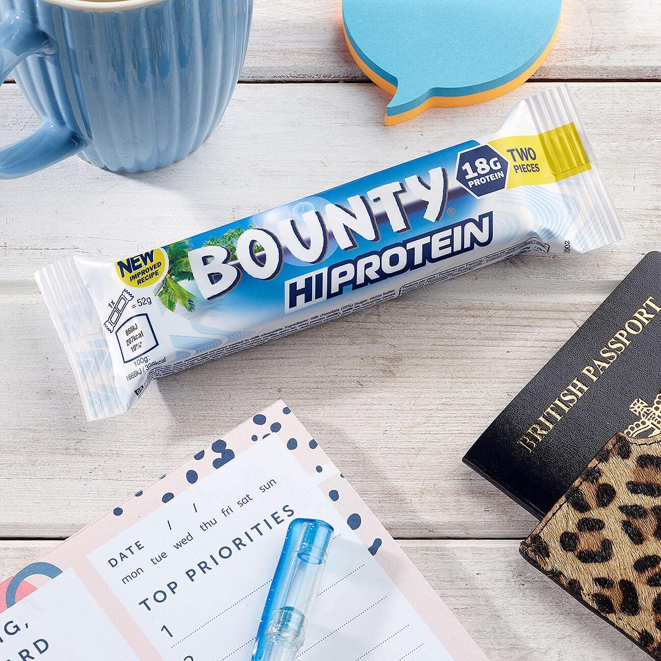 Bounty Hi Protein Bar (12 x 52g), High Protein Energy Snack with Milk Chocolate and Coconut, 18g Protein