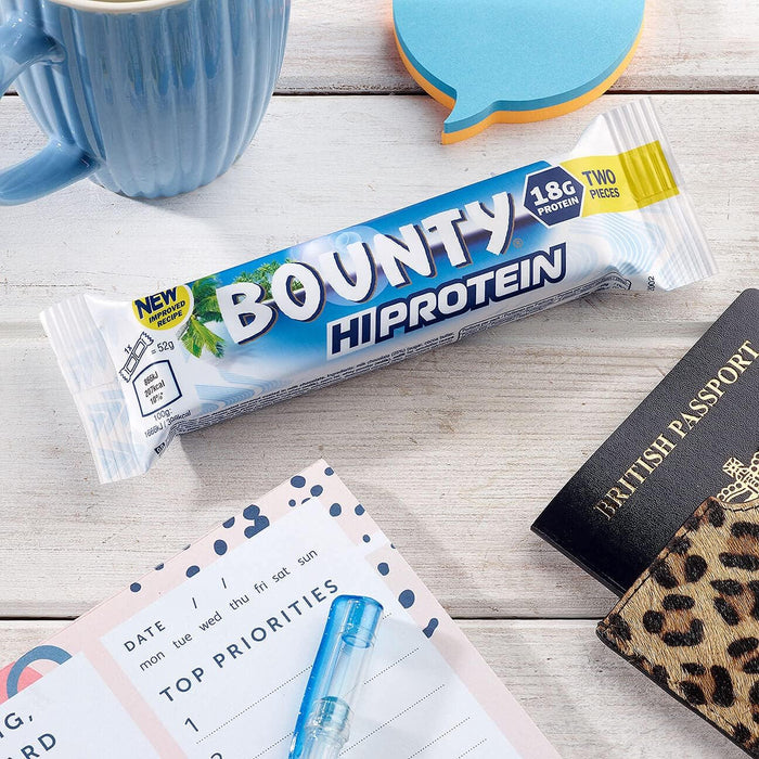 Bounty Hi Protein Bar (12 x 52g), High Protein Energy Snack with Milk Chocolate and Coconut, 18g Protein