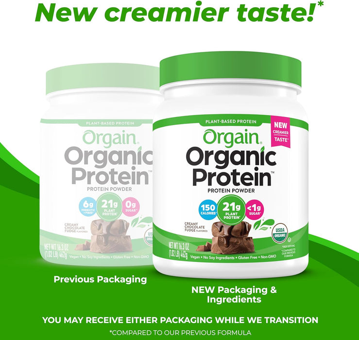 Orgain Organic Plant Based Protein Powder - 21g Plant Protein, 7g Prebiotic Fiber, Low Net Carb, No Lactose Ingredients, No Added Sugar, Non-GMO, 1.02lb