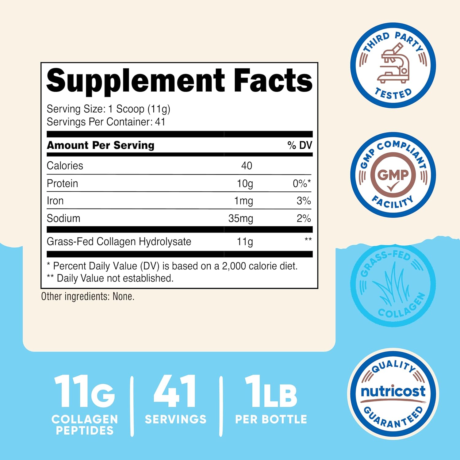 Nutricost Grass-Fed Collagen Peptides Powder 1lb, Unflavoured - Grass Fed Bovine Collagen Hydrolysate