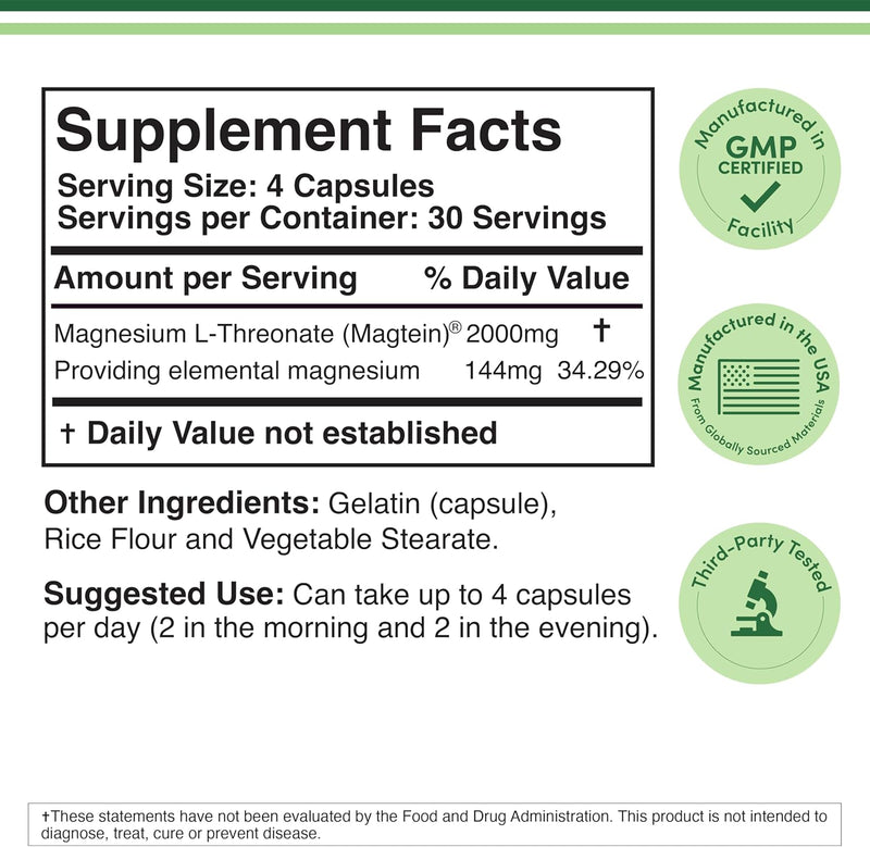 Double Wood Supplements Magnesium L-Threonate 2000mg - 120 Capsules