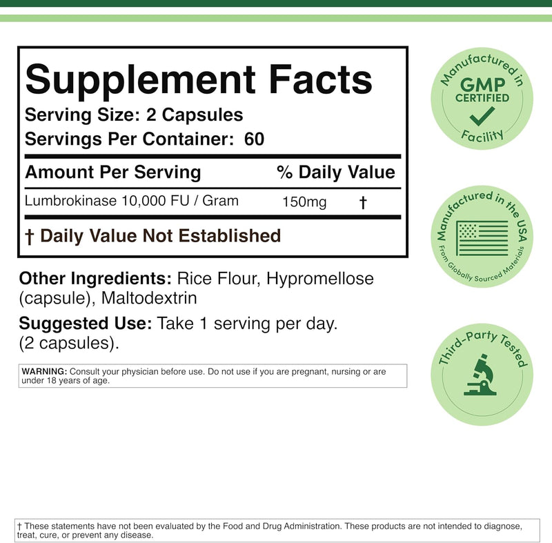 Double Wood Supplements Lumbrokinase Enzymes 150mg - 120 Capsules