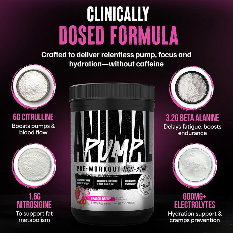 Universal Nutrition Animal Pump Stim-Free Pre Workout Powder for Men & Women, 440g