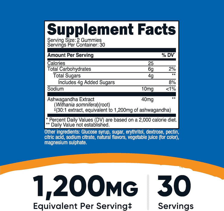 Nutricost Ashwagandha Gummies 1200mg Equivalent Per Serving - Mixed Berry Flavor, 60 Gummies, 30 Servings