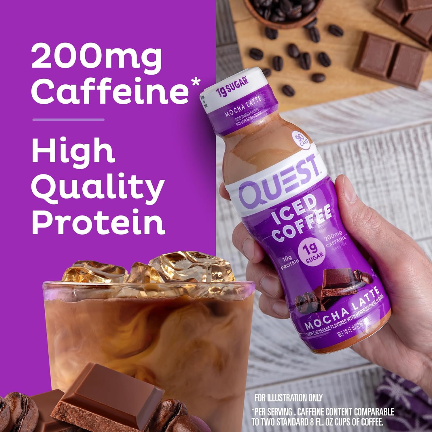 Quest Nutrition Iced Coffee 1g of Sugar, 10g of Protein, 90 calories, 200mg of caffeine - Pack of 12