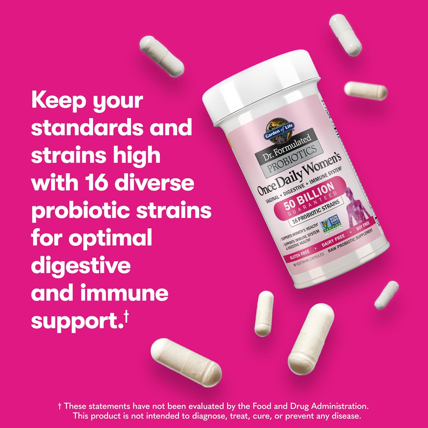 Garden Of Life Dr. Formulated Probiotics For Women & Prebiotics 16 Probiotic Strains Shelf Stable No Gluten Dairy Soy, 30 Capsules