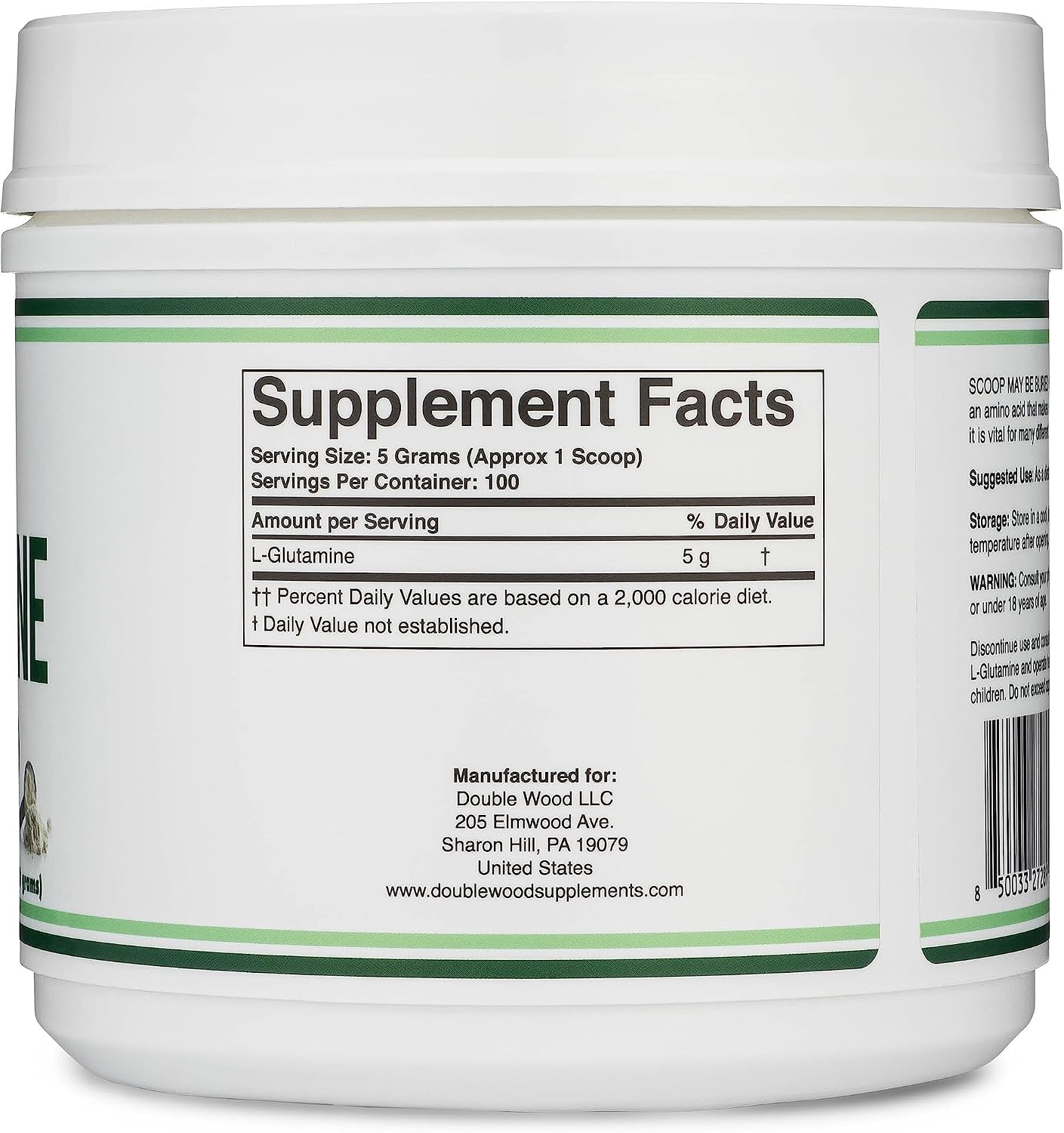 Double Wood Supplements L-Glutamine 1.1lb - Unflavoured
