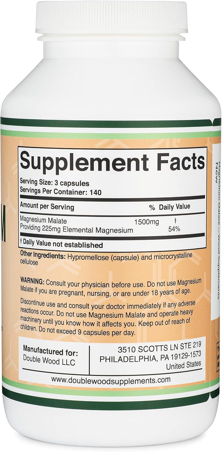 Double Wood Supplements Magnesium Malate 1500mg - 420 capsules