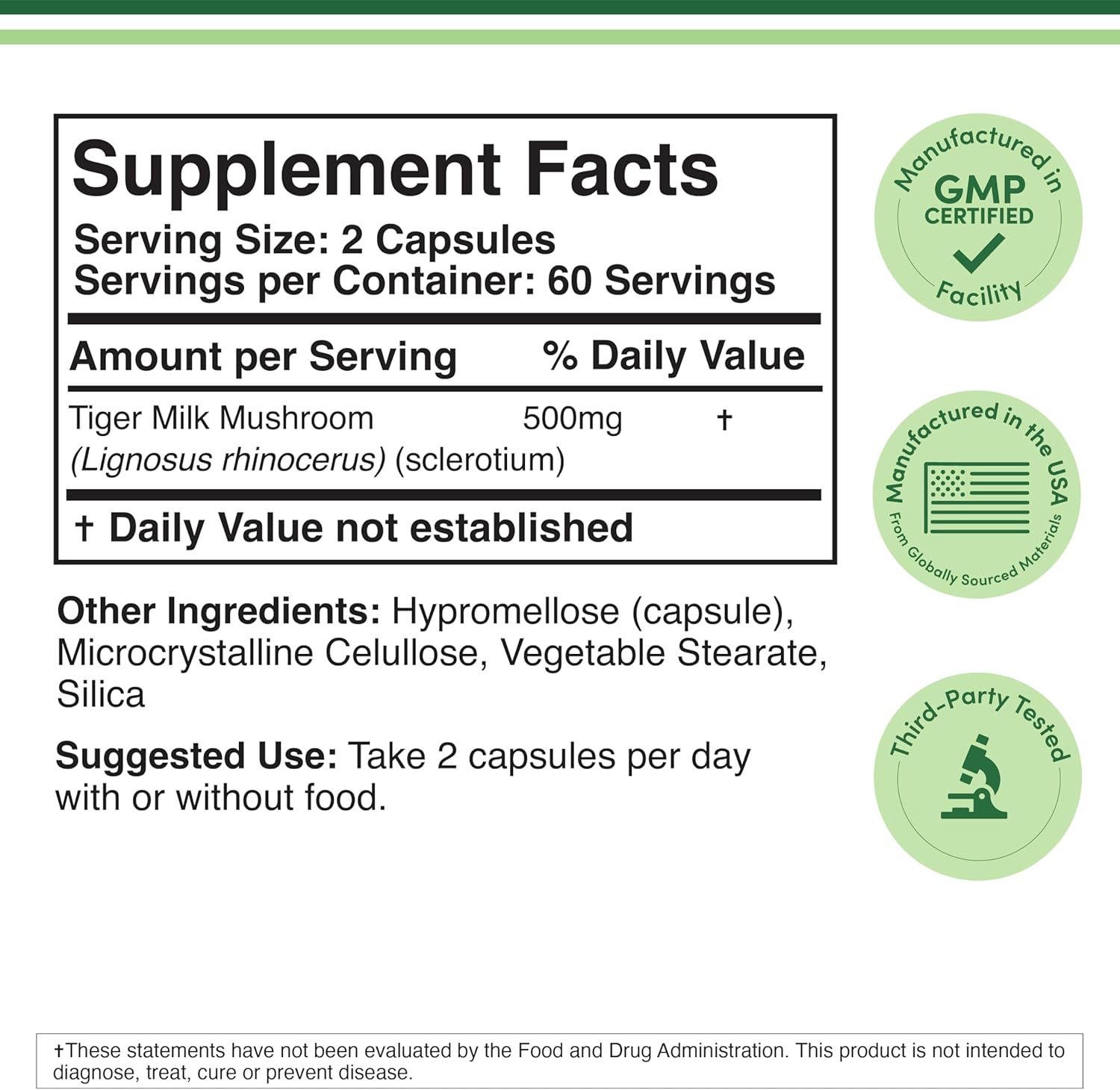 Double Wood Supplements Tiger Milk Mushroom 500mg - 120 Capsules