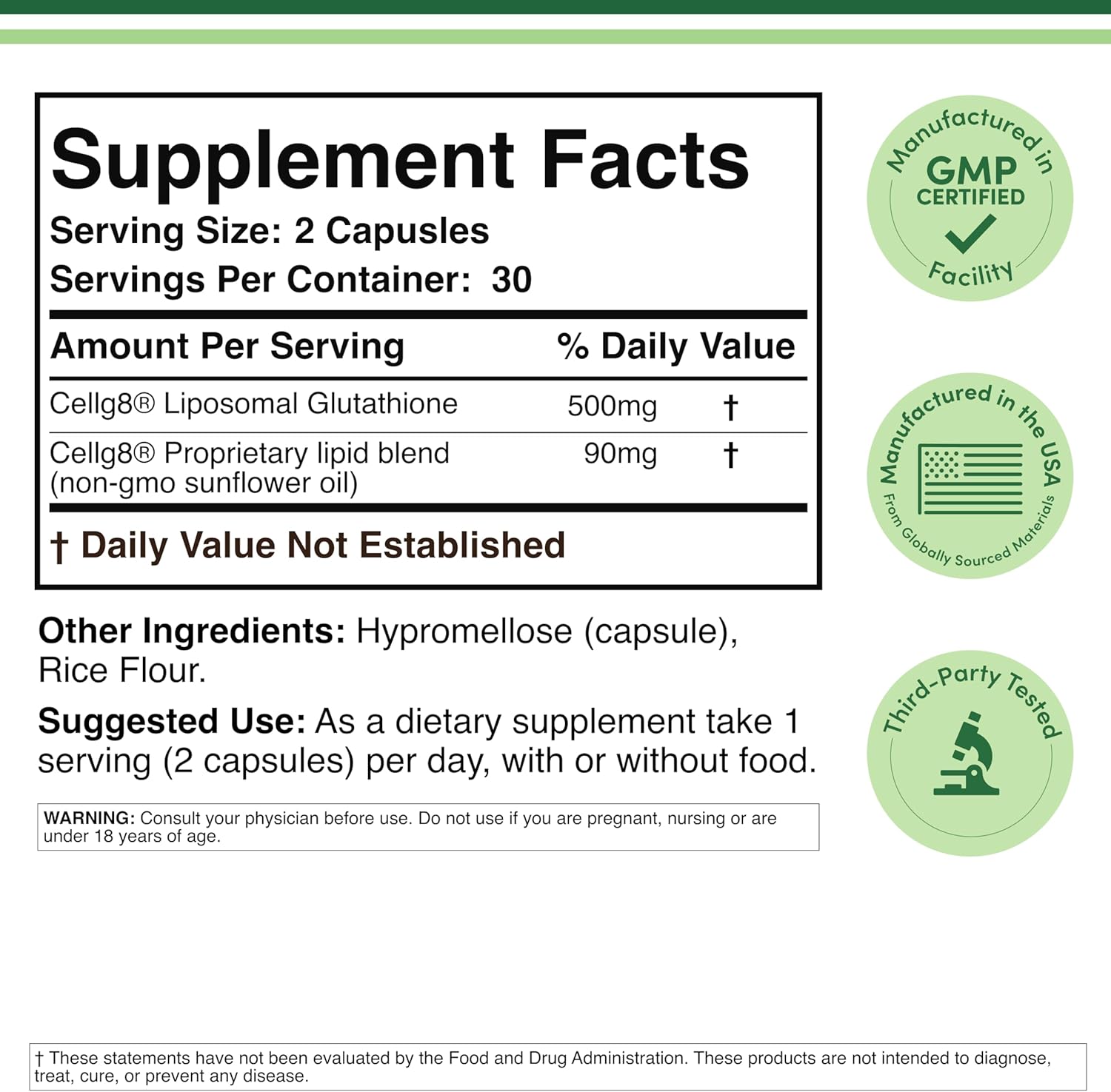 Double Wood Supplements Liposomal Glutathione 500mg - 60 Capsules