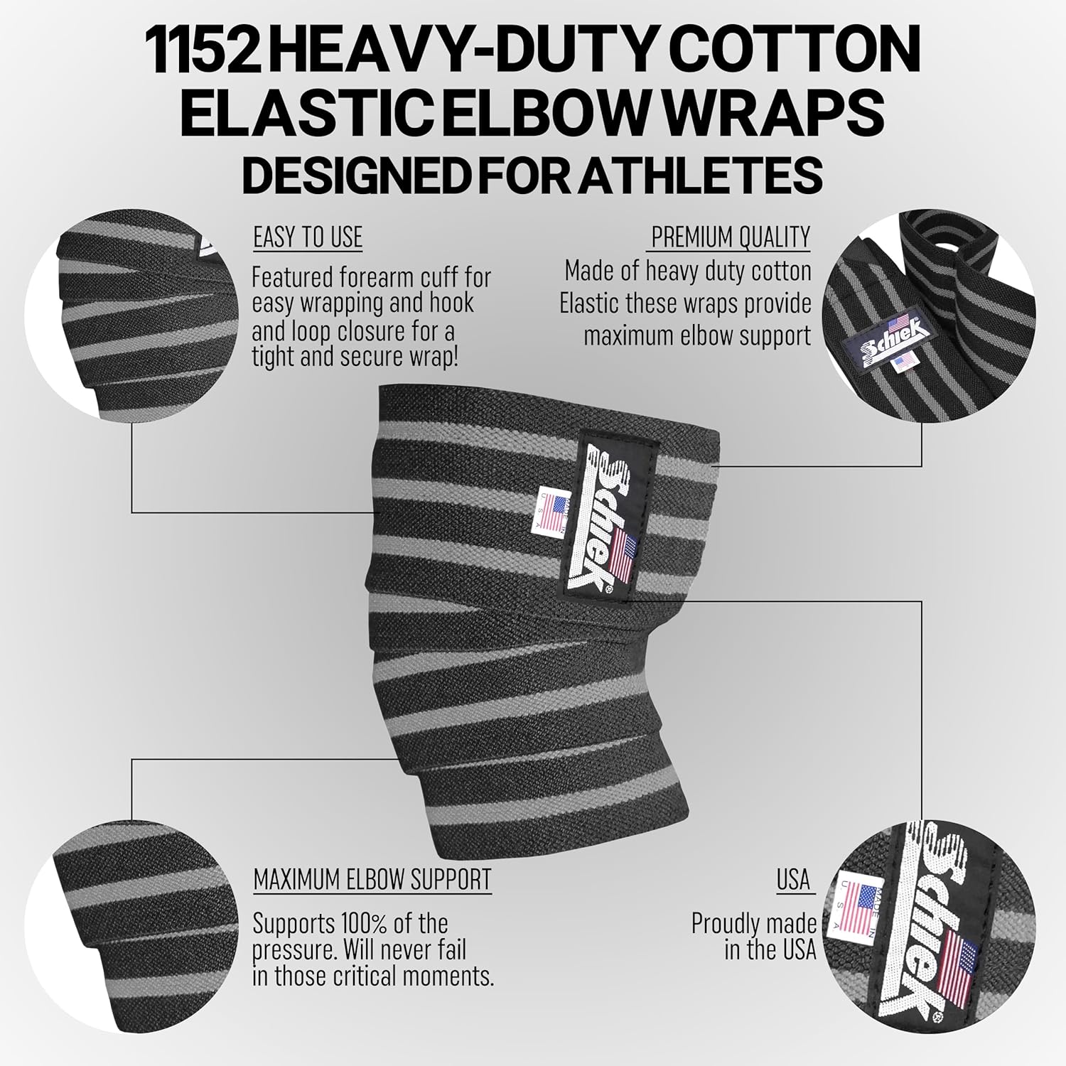 Schiek Black Out Elbow Wraps - Black/Silver