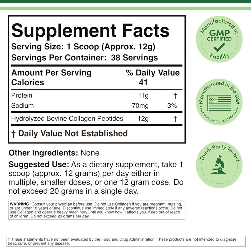 Double Wood Supplements Hydrolyzed Collagen Peptides 38 serving - 456g