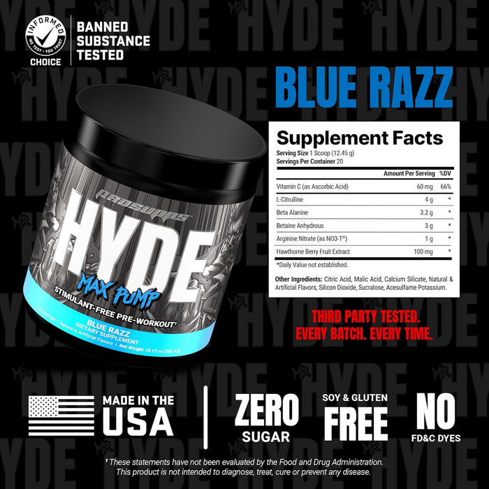 ProSupps Hyde Max Pump Pre Workout for Men and Women 20 serving - Nitric Oxide Supplement for Pump and Endurance