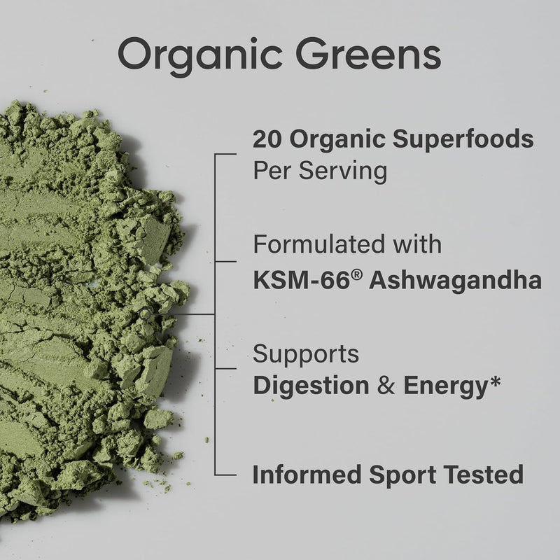 Sports Research Organic Greens Superfood Powder 200g - Spirulina & Chlorella, Adaptogens, Enzymes, Probiotics & 8 VIT Bs for Gut & Mood Support