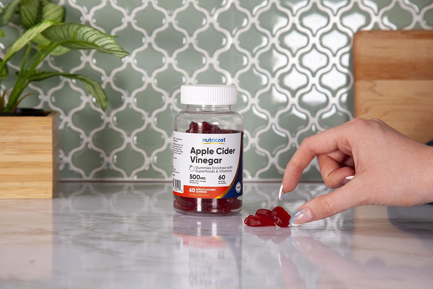 Nutricost Apple Cider Vinegar 500mg, 60 Apple Gummies - Gluten Free, Non-GMO, No Corn Syrup