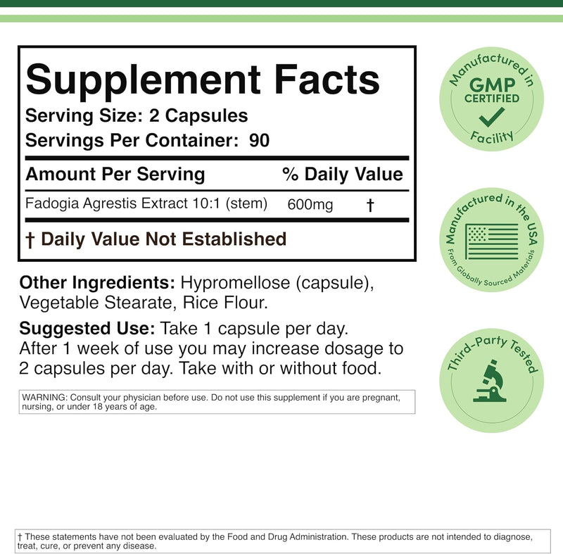 Double Wood Supplements Fadogia Agrestis 600mg - 180 Capsules
