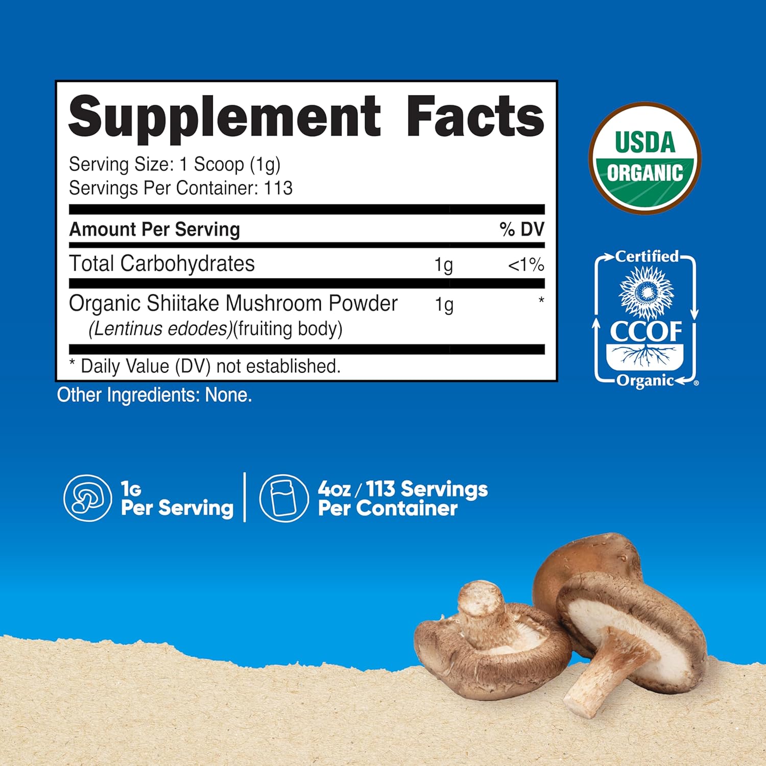 Nutricost Organic Shiitake Mushroom Powder 113g - Unflavoured