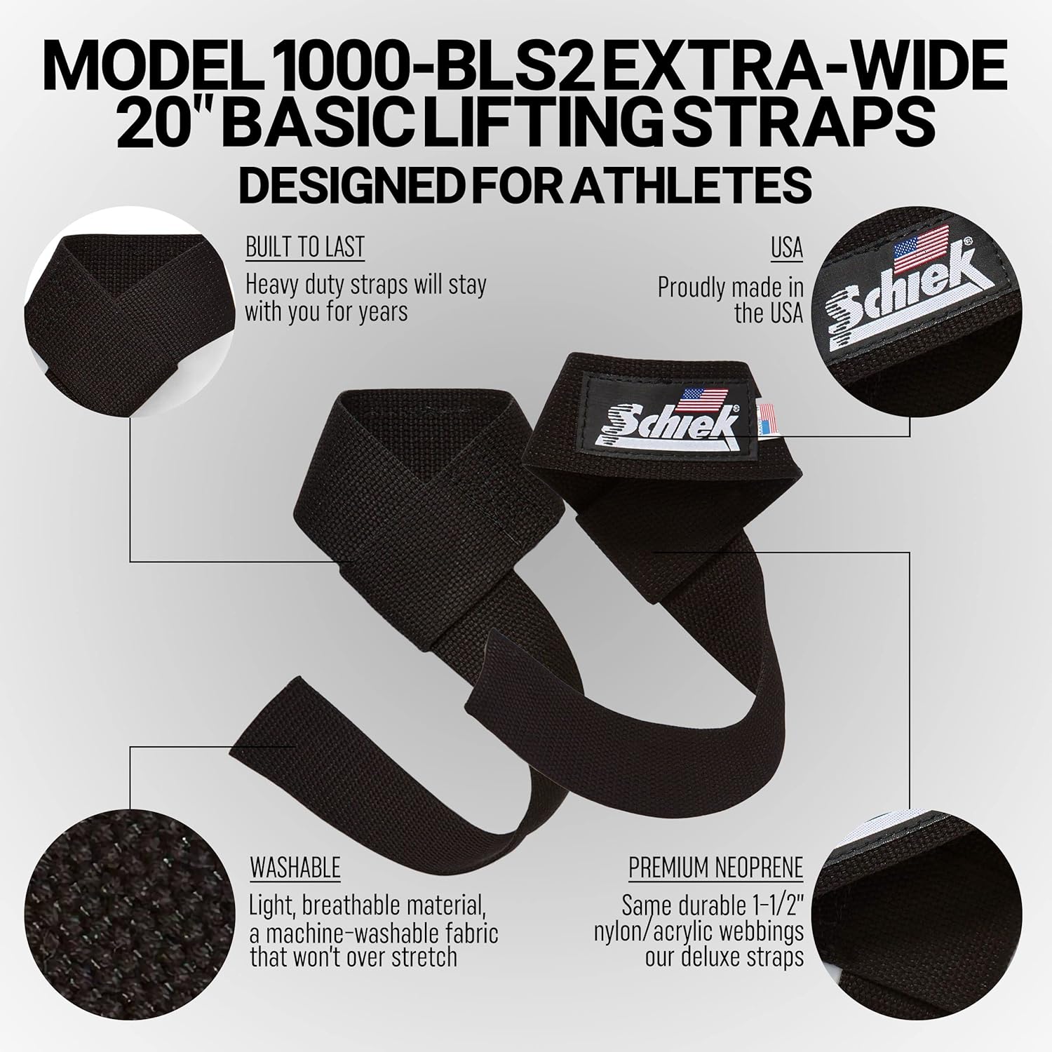 Schiek Model 1000BLS2 Basic Lifting Straps - 2 Inch