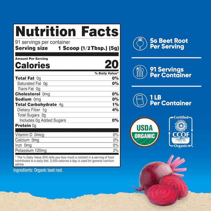 Nutricost Organic Beet Root Powder 1lb - Vegan, Superfood, Certified USDA Organic
