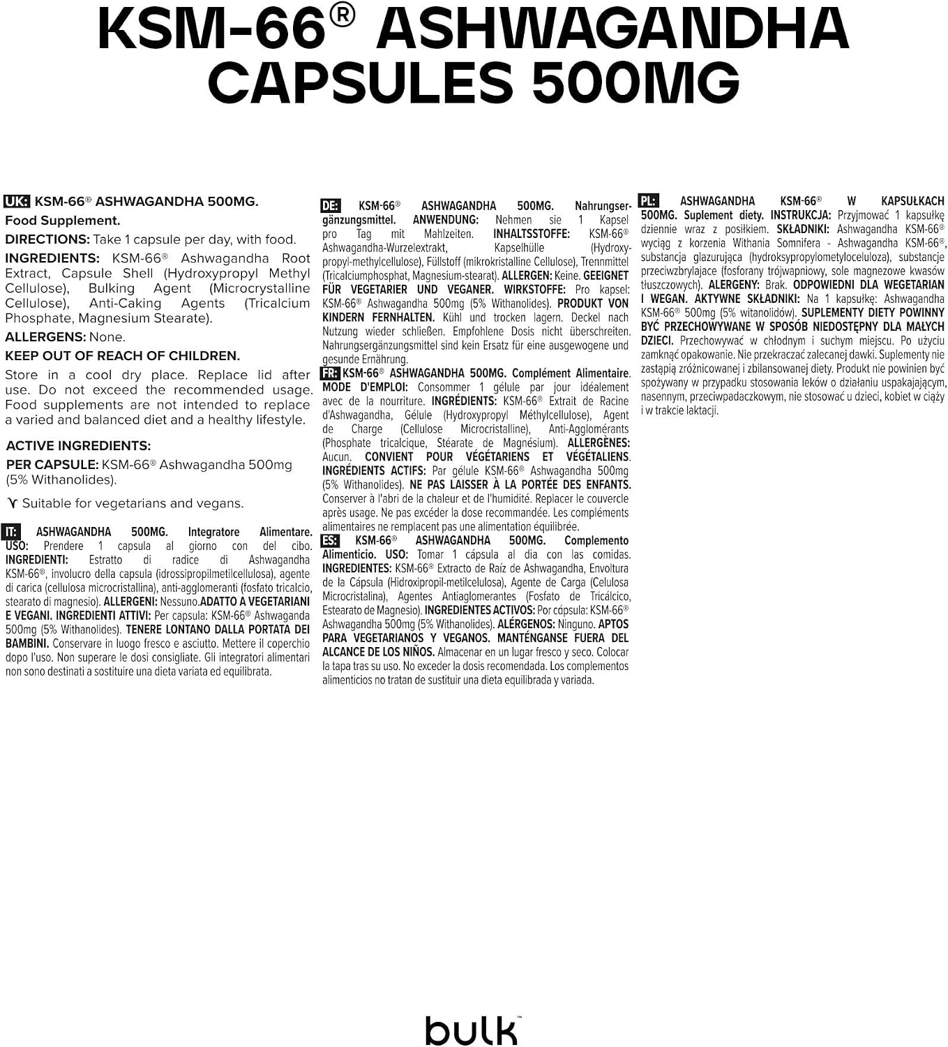 Bulk Ashwagandha KSM-66 500mg Capsules