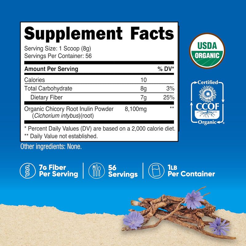 Nutricost Organic Inulin Powder 1lb - 7 Grams of Fiber Per Serving - from Chicory Root