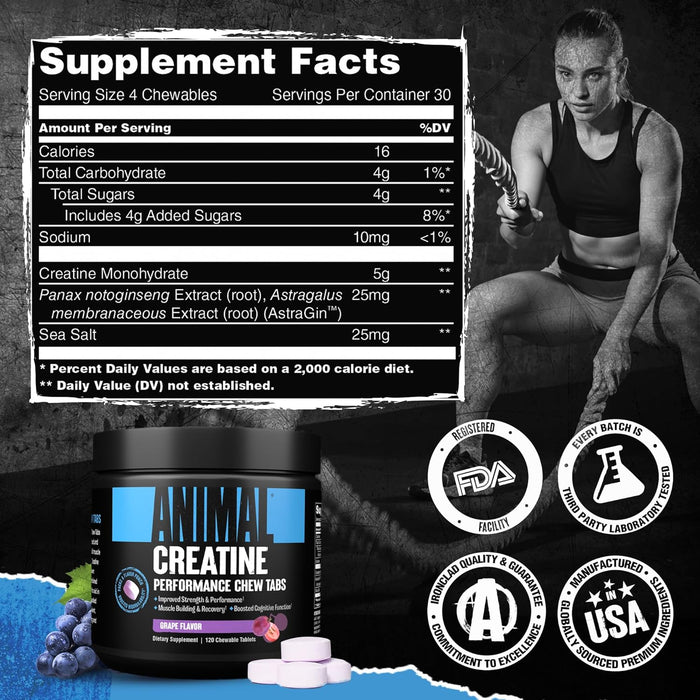 Universal Nutrition Animal Creatine Performance Chews Tablets, 120 Count