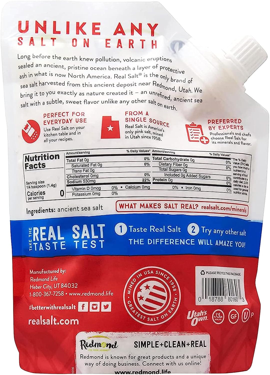 Redmond Real Salt - Ancient Kosher Sea Salt Pouch 16 Oz