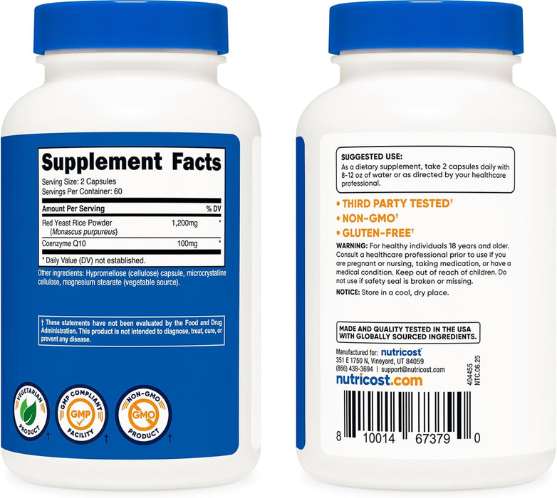 Nutricost Red Yeast Rice with CoQ10 1300mg, 120 Capsules - Non-GMO, Gluten Free