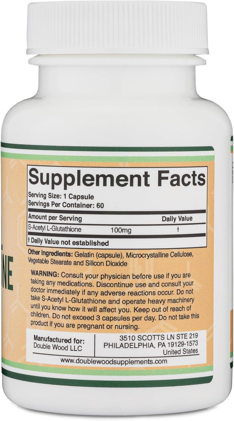 Double Wood Supplements S-Acetyl L-Glutathione 100mg - 60 Capsules