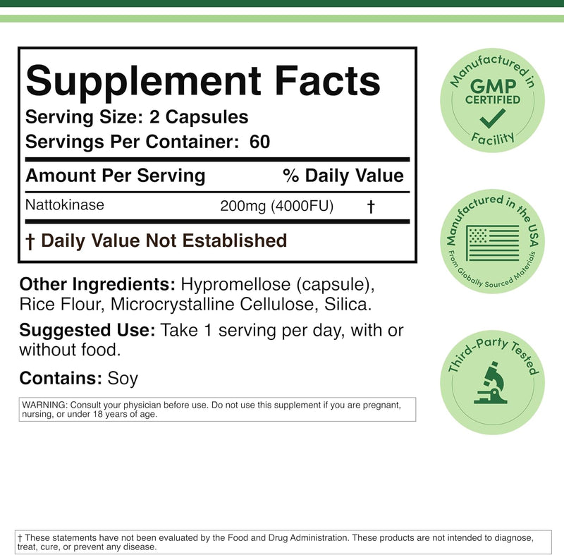Double Wood Supplements Nattokinase 4000 FU 200mg - 120 Capsules