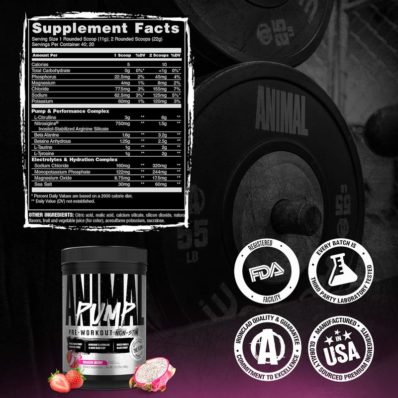 Universal Nutrition Animal Pump Stim-Free Pre Workout Powder for Men & Women, 440g