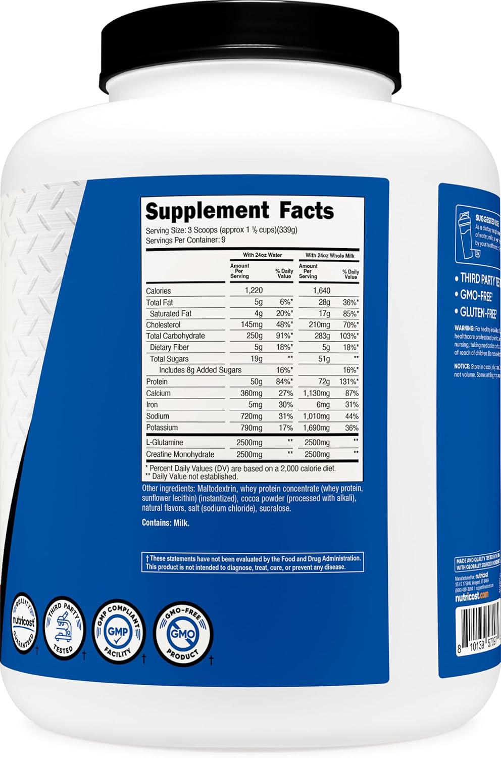 Nutricost Mass Gainer Double Chocolate Flavor, 6.7lb - 50 Grams of Protein Per Serving - Non-GMO & Gluten Free