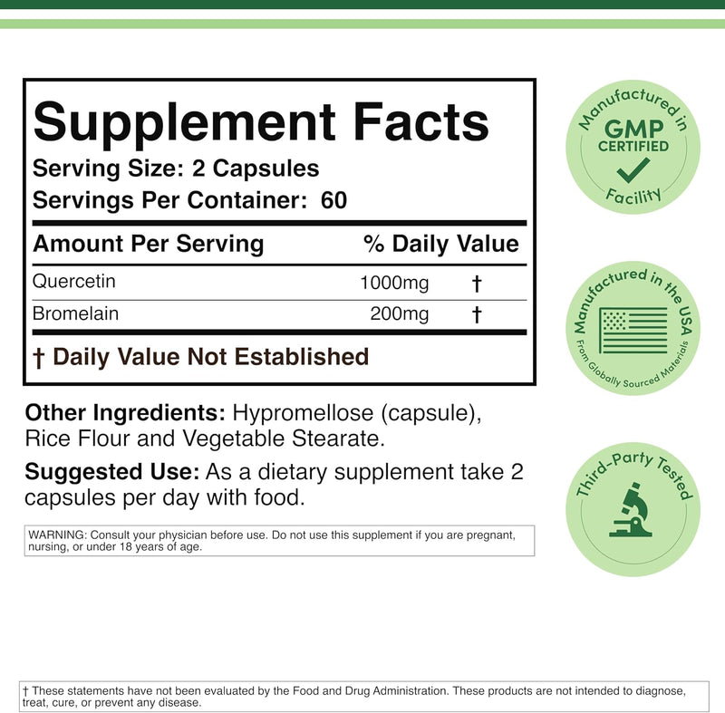 Double Wood Supplements Quercetin with Bromelain 1200mg - 120 Capsules