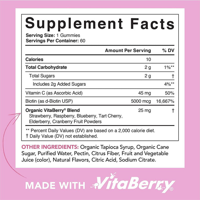 Sports Research Biotin + Vitamin C - 60 Vegan Gummies for Healthy Hair & Skin