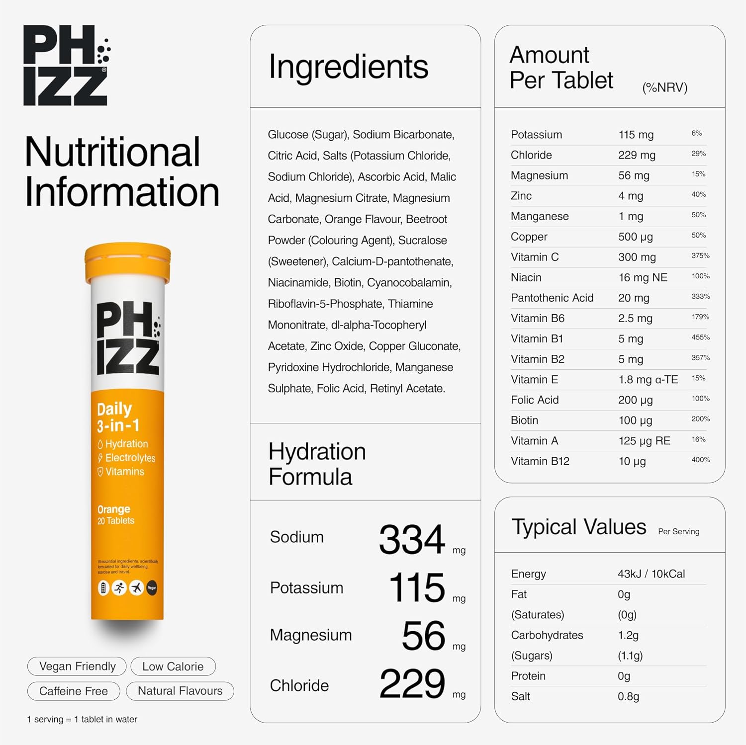 Phizz Electrolytes, Multivitamin & Hydration Tablets, Orange - 20 Tablets