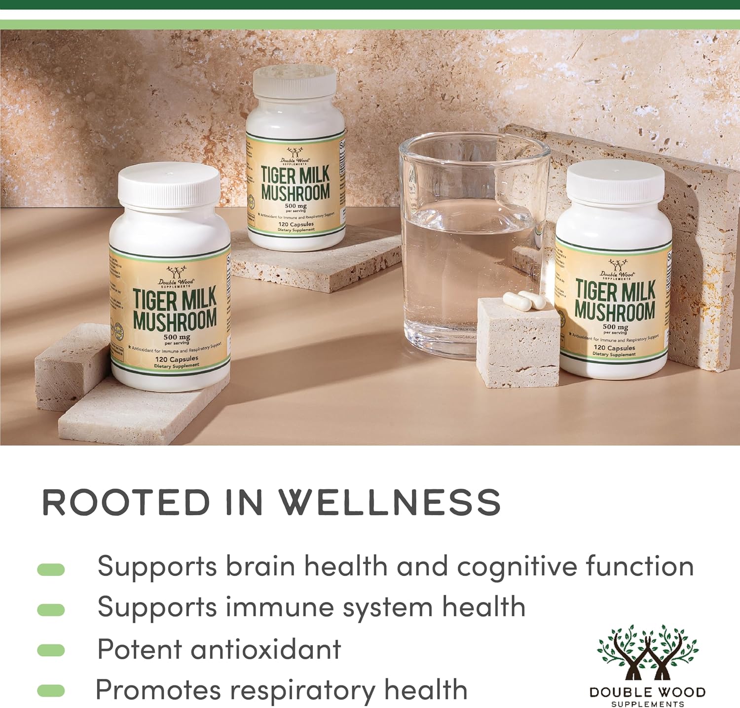 Double Wood Supplements Tiger Milk Mushroom 500mg - 120 Capsules