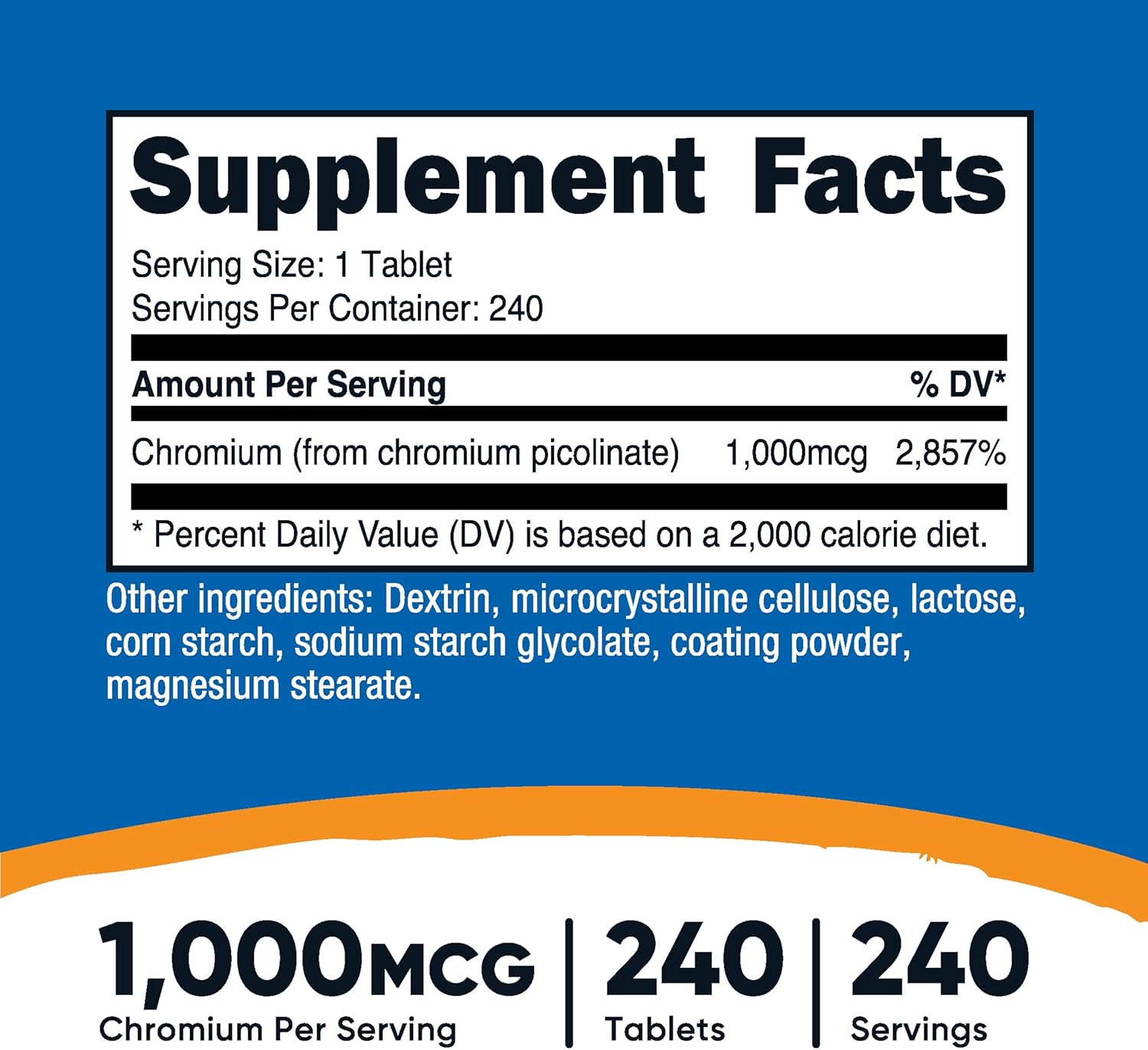 Nutricost Chromium 1000mcg, 240 Tablets - Gluten Free, Non-GMO