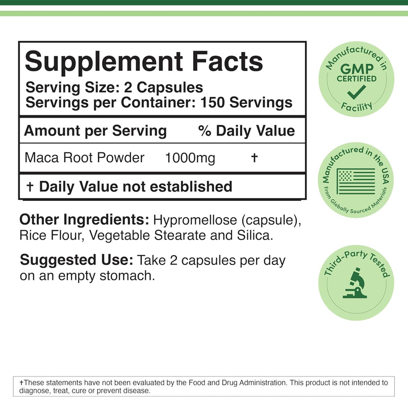Double Wood Supplements Maca Root 1000mg - 300 Capsules