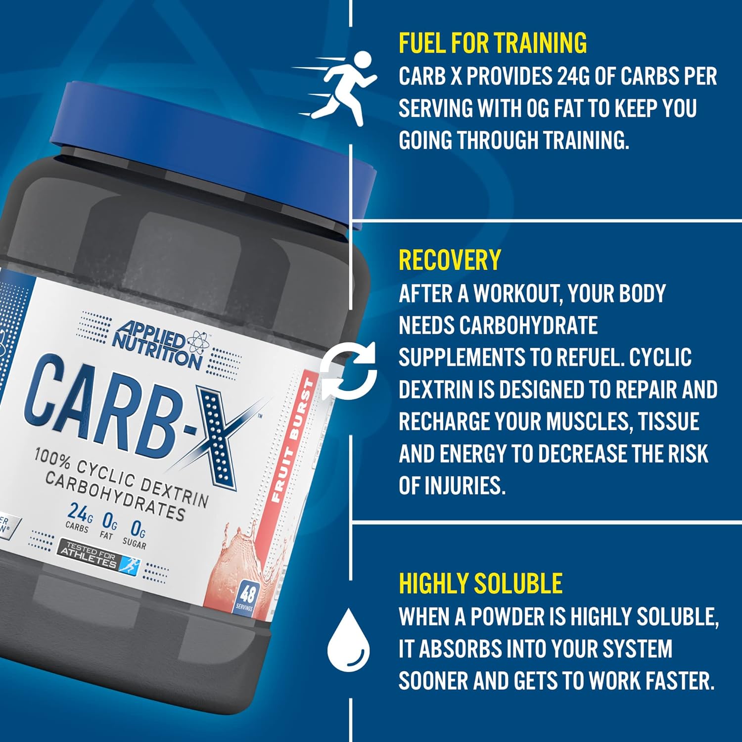 Applied Nutrition Carb X Highly Branched Cyclic Dextrin Carbohydrates, Orange Burst, 1.2kg, 48 Servings