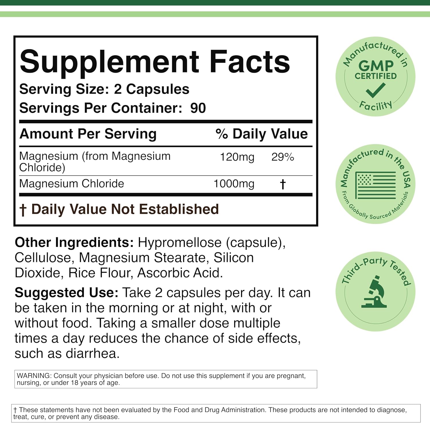 Double Wood Supplements Magnesium Chloride 1000mg - 180 Capsules