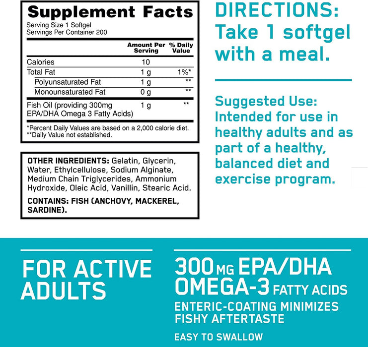 Optimum Nutrition Fish Oil 100 Softgels, Essential fats EPA & DHA