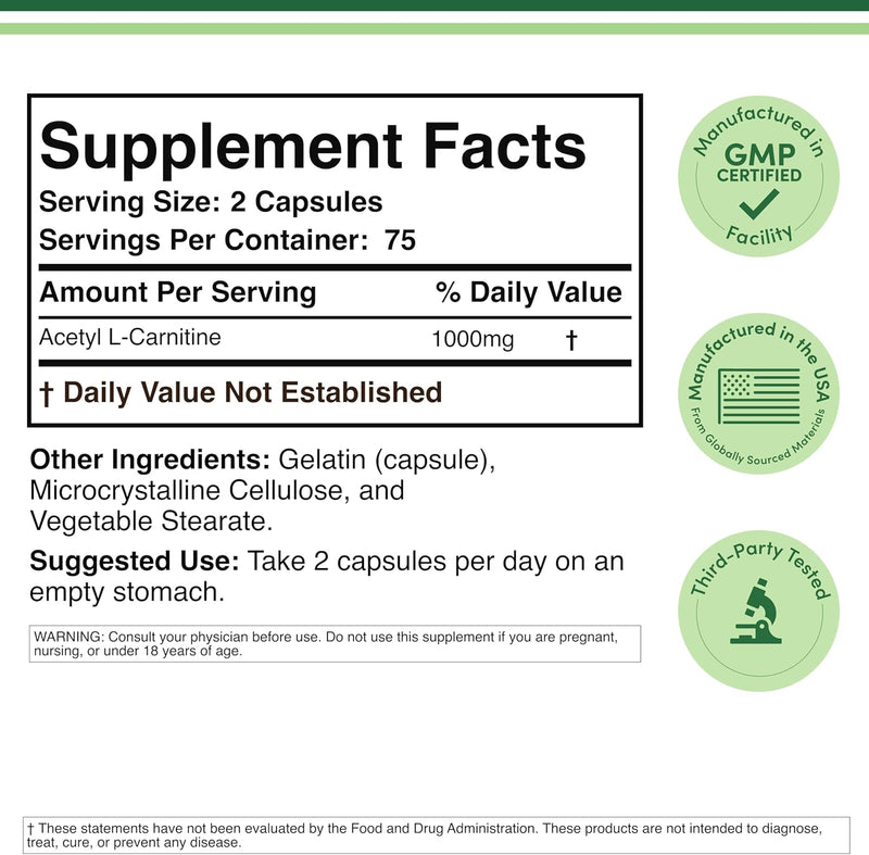 Double Wood Supplements Acetyl L-Carnitine - 150 Capsules