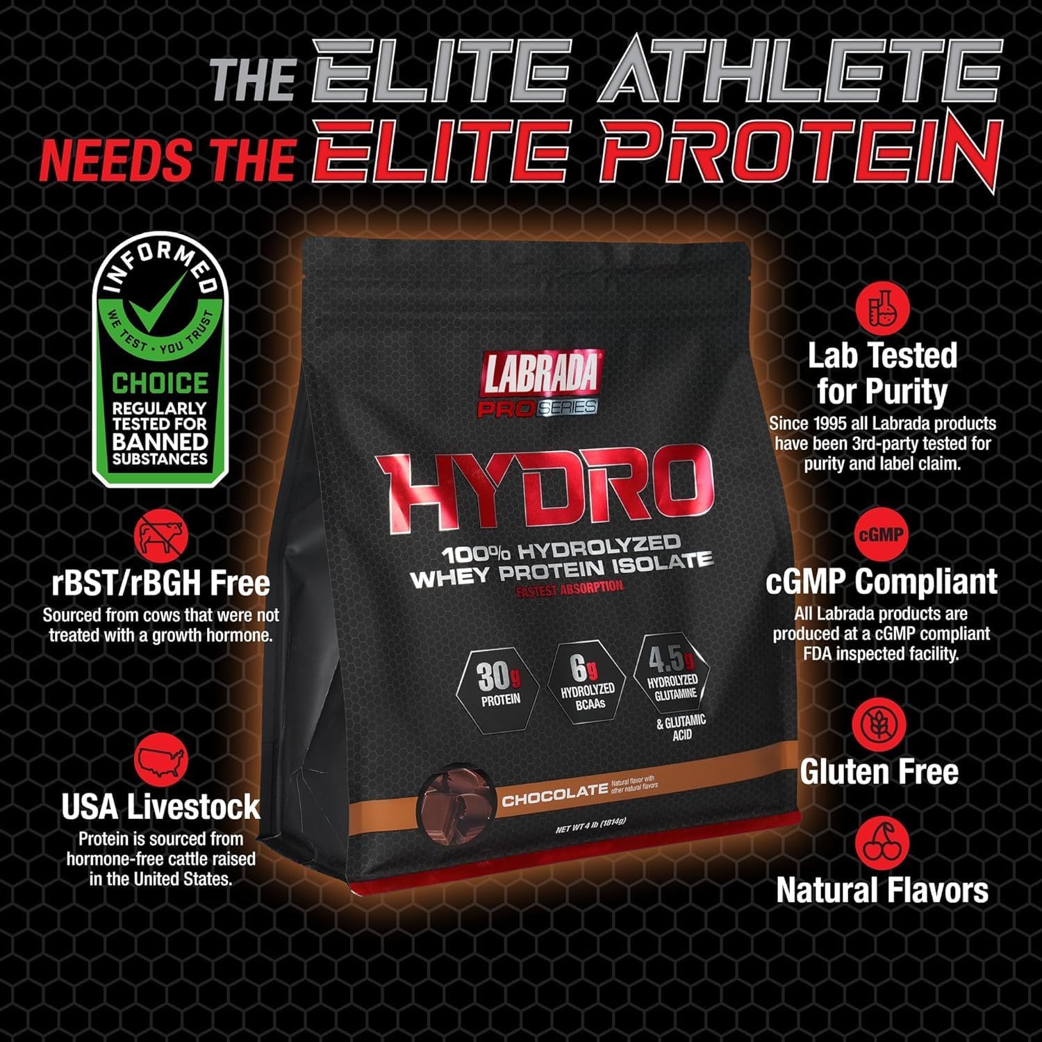 Labrada Hydro 100% Pure Hydrolyzed Whey Protein Isolate Powder, 4lb
