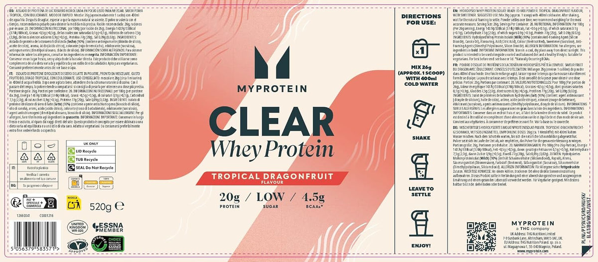Myprotein Clear Whey Protein Isolate 500g - 20g Protein