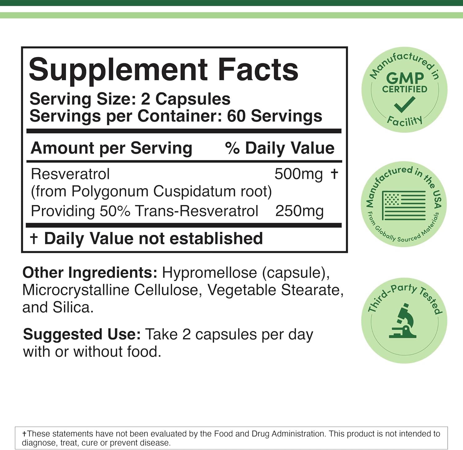 Double Wood Supplements Resveratrol 500mg - 120 Capsules