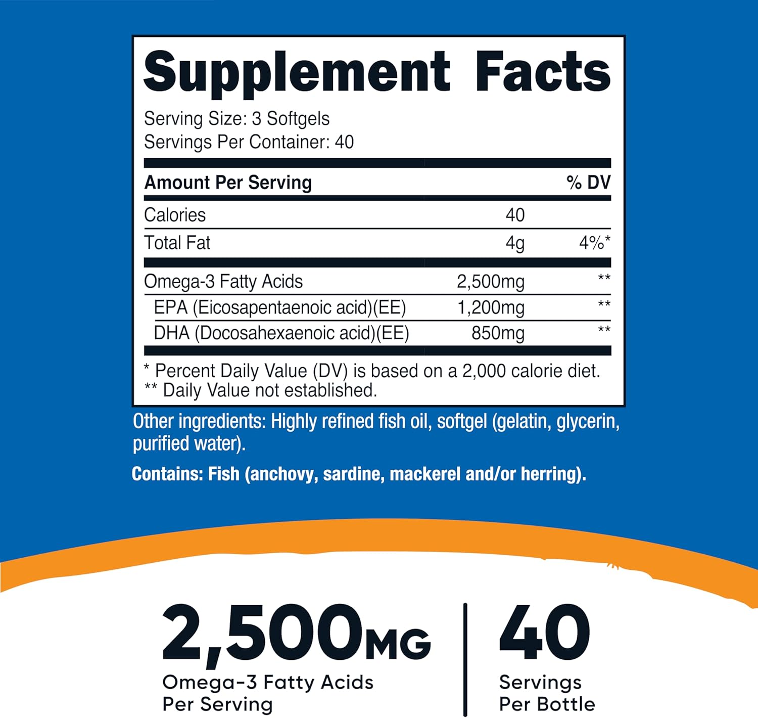 Nutricost Omega 3 Fish Oil 2500mg - 120 Softgels